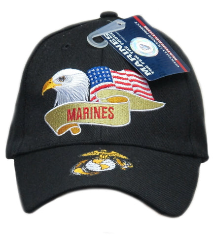 Officially licensed U.S. Marine Corps American Flag, Bald Eagle & Globe Anchor Cap
