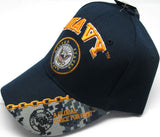 Officially Licensed U.S. Navy "A Global Force for Good" Blue Cap w/ Digi Camo Cap w/ Emblem and Chain