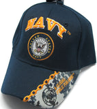 Officially Licensed U.S. Navy "A Global Force for Good" Blue Cap w/ Digi Camo Cap w/ Emblem and Chain