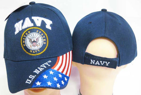 Officially Licensed U.S. Navy Emblem & American Flag Dark Blue Cap